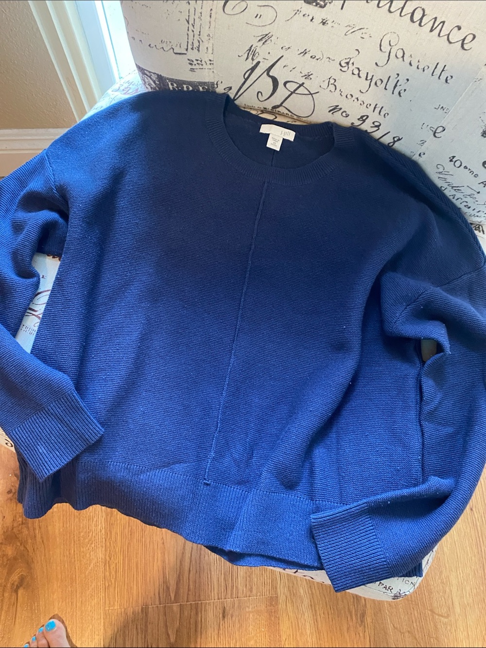 J. Jill Crewneck Sweater in Deep Navy silk and cotton blend XS